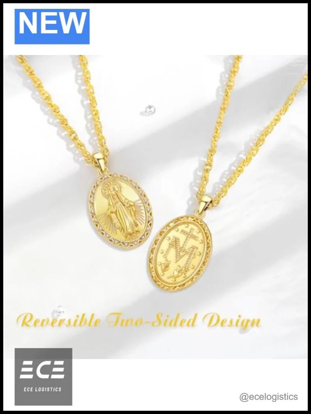 Miraculous Medal Necklace Gold Plated Stainless Steel Virgin Mary Pendant